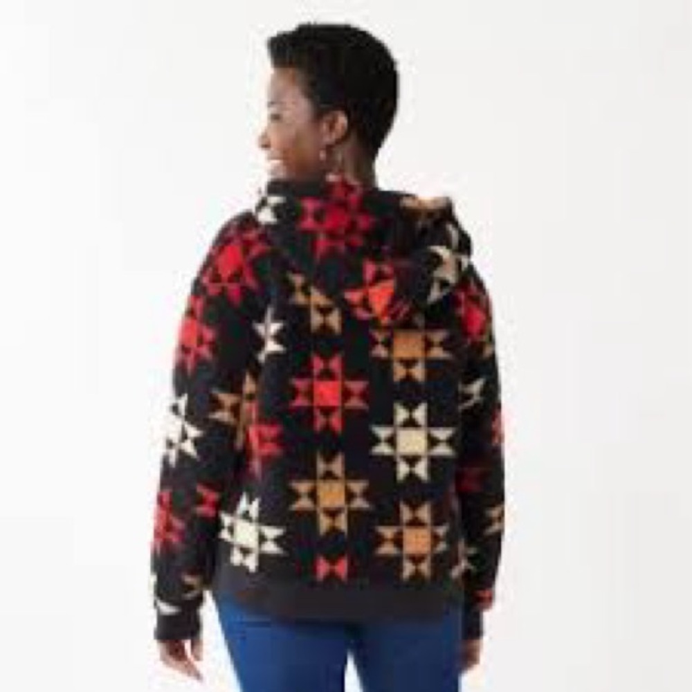 Sonoma‎ Black Star Pattern Fleece Hoodie Size Large NWOT